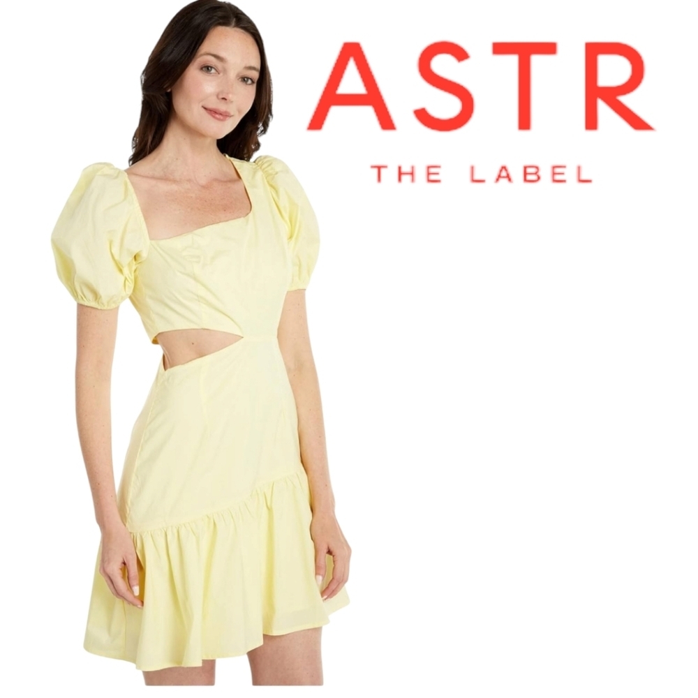 ASTR THE LABEL Mayfair Dress Orange Creme Chic Puff Sleeve Side Cutouts NWT MED